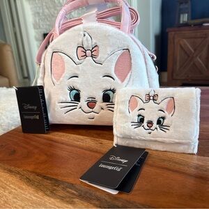 NEW Loungefly Disney The Aristocats Marie Pink and Cream Fuzzy Bag and Wallet